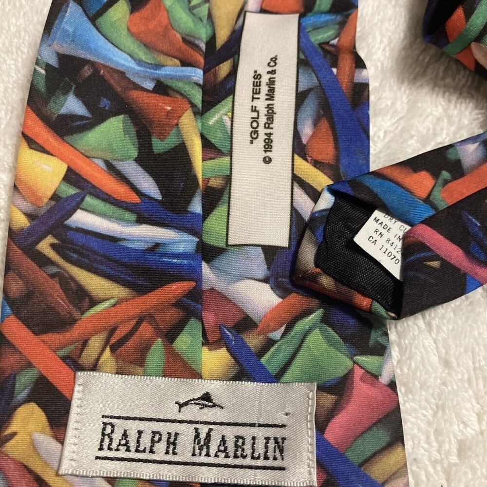 Ralph Marlin Men's Polyester Necktie Multicolor Golf Tees 1994 Made USA . - Picture 4 of 5